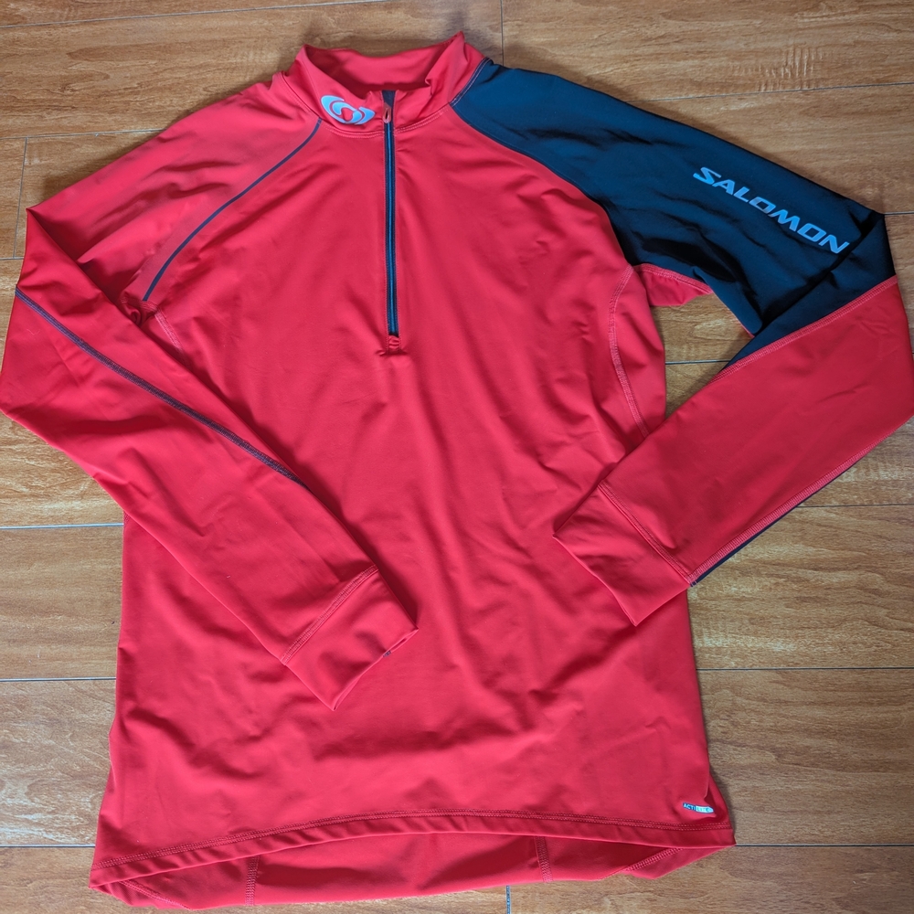 Salomon Red Half-Zip Performance Top with Black Sleeve